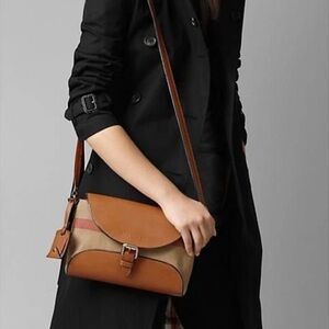 Burberry Brown & Tan Canvas Crossbody with Red Stripe